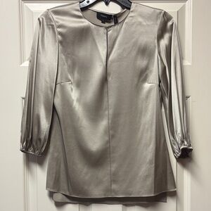 Theory NWT Metallic Gray Satin Blouse